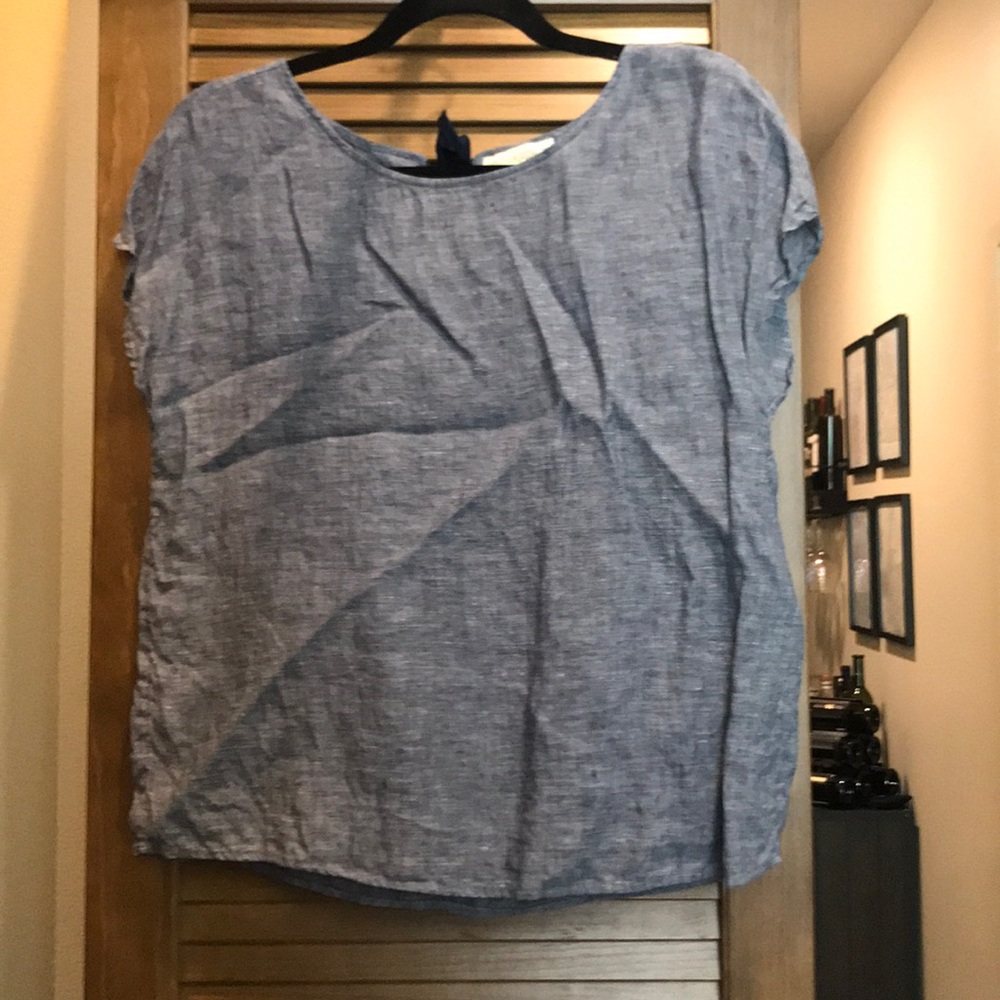 Linen Chambray Short Sleeve Blouse